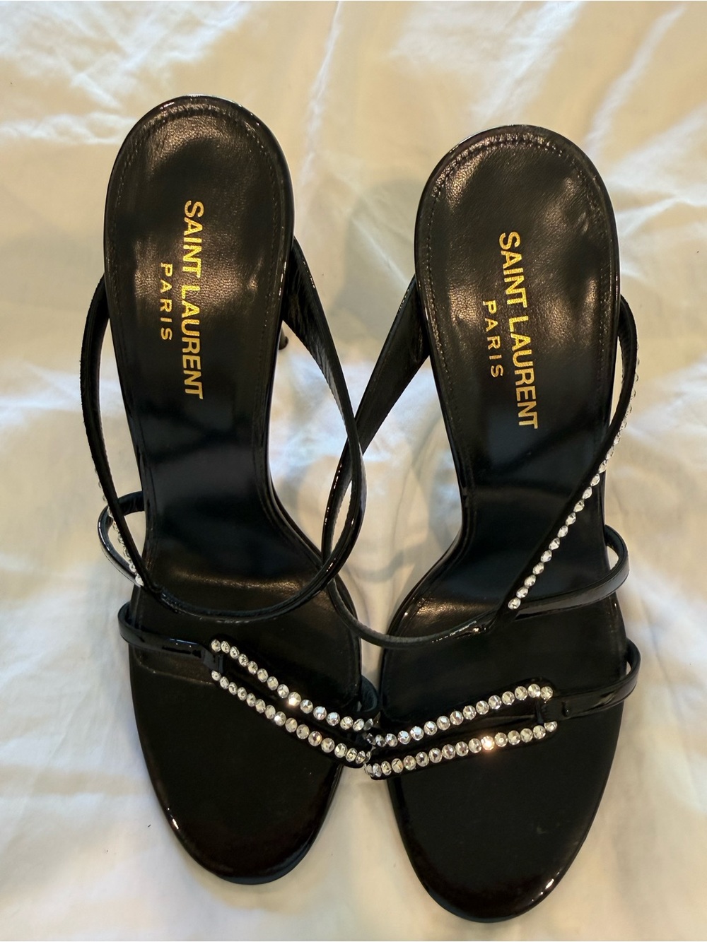 Saint Laurent Black Crystal-Embellished Strappy Heels